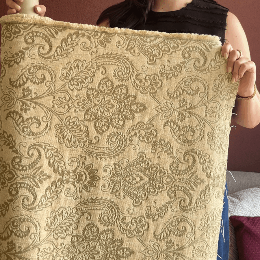 Beige reststof met groene print the Label JoJo